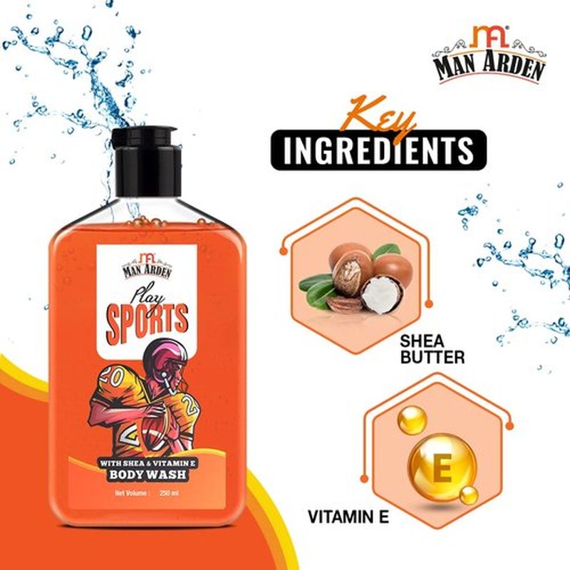 Man Arden Play Sports Luxury Body Wash Infused With Shea Butter & Vitamin E, 250ml