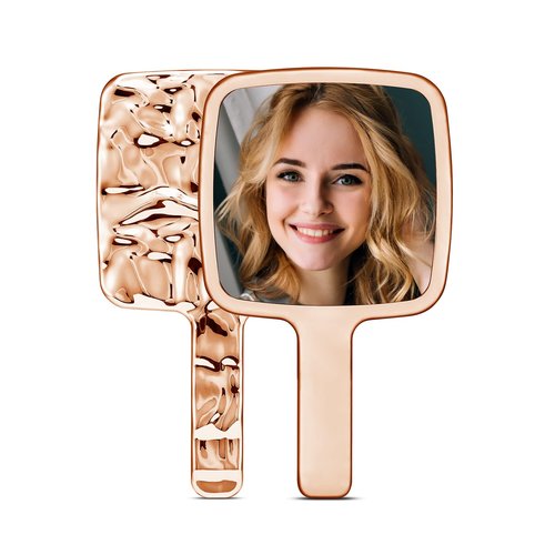 MIRRORNOVA Handheld Mirror, Water Ripples Hand Mirror with Handle for Makeup, Square, Rose Gold, Small (4 x 7 inches)