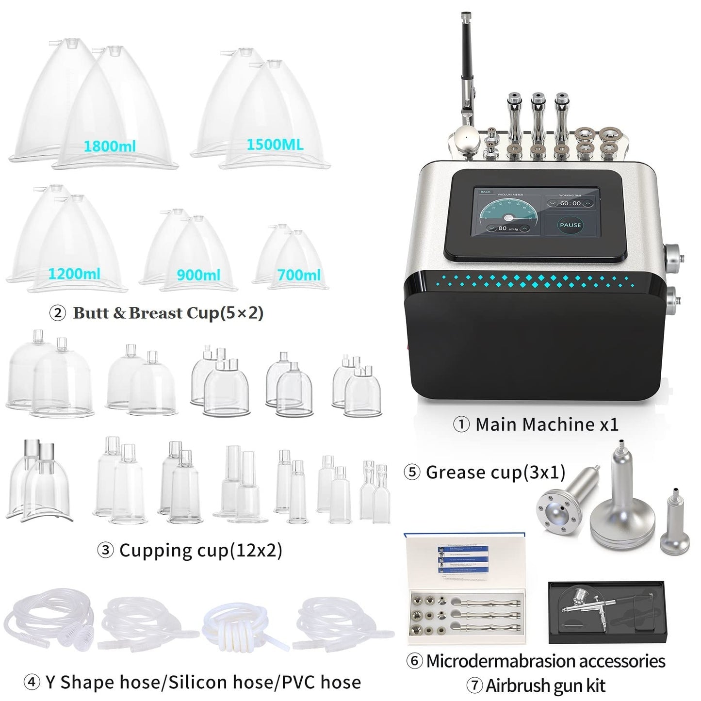 Beauty Star Upgraded Cupping Therapy Machine for GuaSha, Color Touch Operation Screen Cupping Set, Professional Massage 0-60 cmHg Machine with 24 Pcs Suction Cups and 3 Pumps