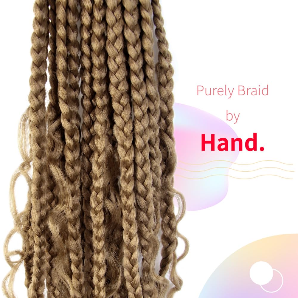 Niseyo Goddess Box Braids Crochet Hair 16 Inch 8 Packs Short Crochet Box Braids Pre Looped Curly Ends Boho Style Synthetic Hair (27#/Honey Blonde)