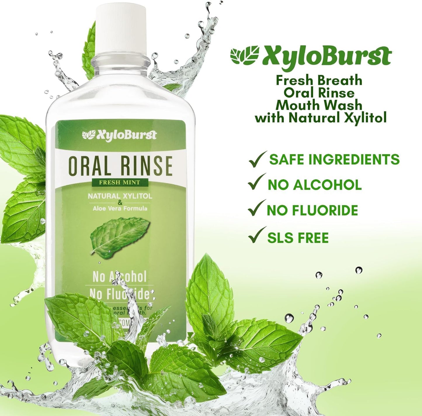 Xyloburst Oral Rinse Mouthwash - Natural Xylitol Mouthwash | Fluoride Free Mouth Wash | Alcohol Free Mouthwash | Fresh Mint Mouth Rinse | SLS Free | 3-Pack