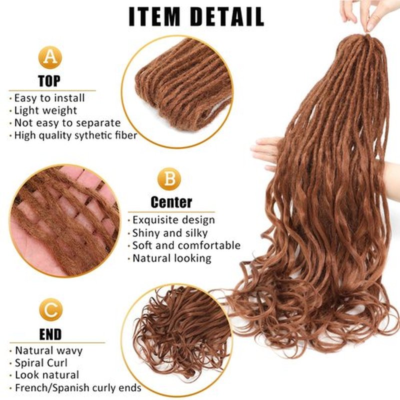 Aguacor Loose Wave Dreadlocks Synthetic French Curly Double Ended Dreadlock Extensions 24inches 10 Strands Thin Soft Dark Brown Spanish Curly DE Dreadlock Extensions for Women (10 Strands, 30#)