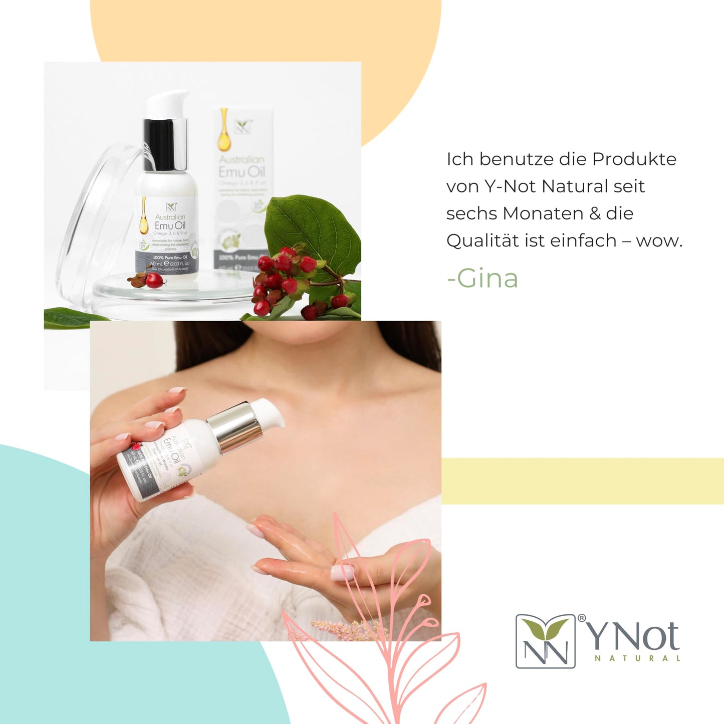 Y Not Natural Pure Emu Oil - Organic Moisture for Face, Body, Hair, Scalp & Nails - Rich in Omega 3-6-9, Vitamins & Essential Minerals - Australian Emu Oil (60ml) 2.03 fl oz - Eucalyptus