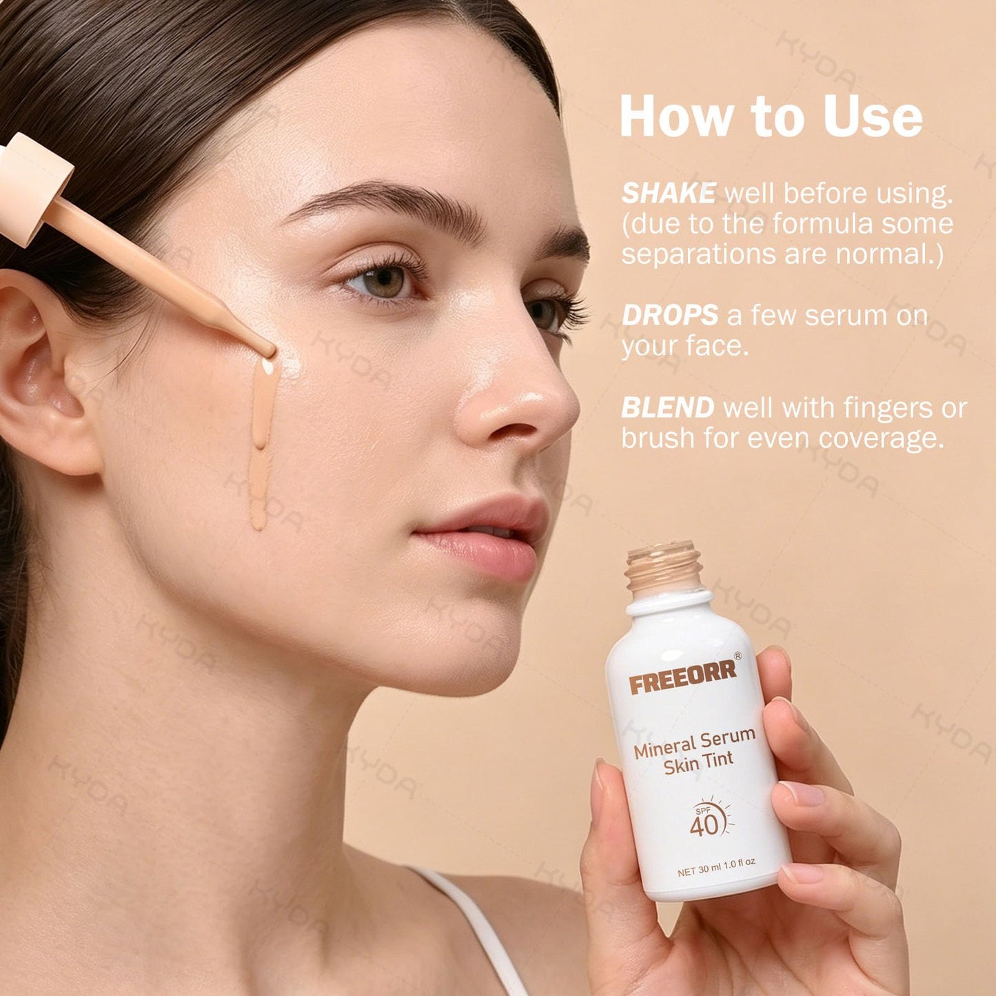 KYDA Serum Skin Tint with SPF 40, Tinted Serum Foundation Infused with Hyaluronic acid + Niacinamide, Hydrating, Smoothing and Refining Skin, Buildable Lightweight Dewy Cover, 1 Fl Oz, Natural Beige