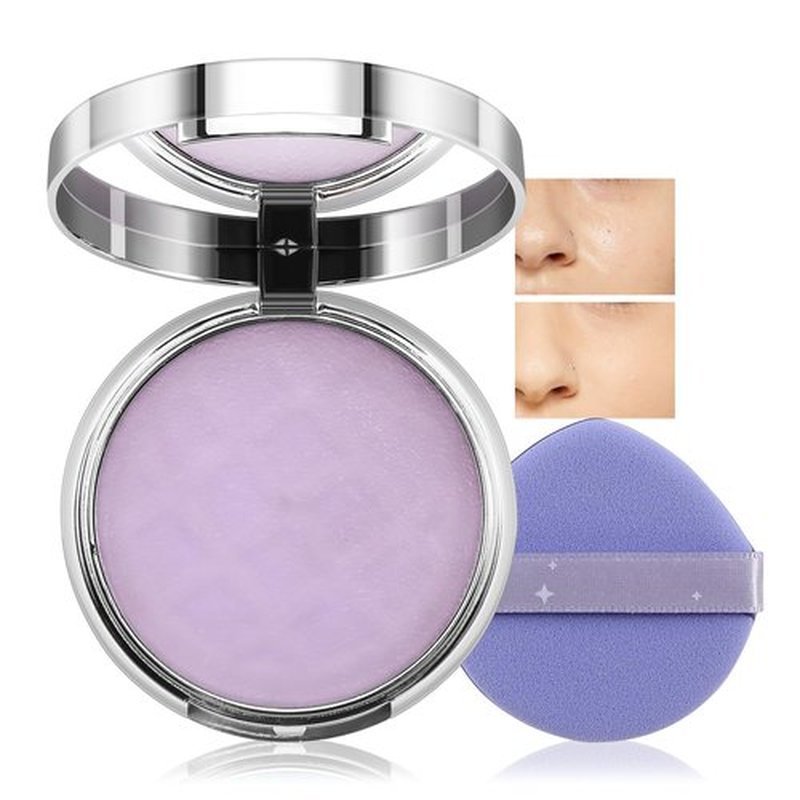 Boobeen Oil Control Face Powder, Jelly Pressed Powder Face Makeup Setting Powder, Lavender Matte Powder for Silky Blurring Oil Control Long-Lasting Makeup, With Powder Puff