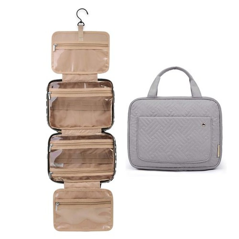 BAGSMART Toiletry Bag Travel Bag with Hanging Hook, Water-resistant Makeup Cosmetic Bag Travel Organizer for Accessories, Shampoo, Full Sized Container, Toiletries (Medium-Grey)