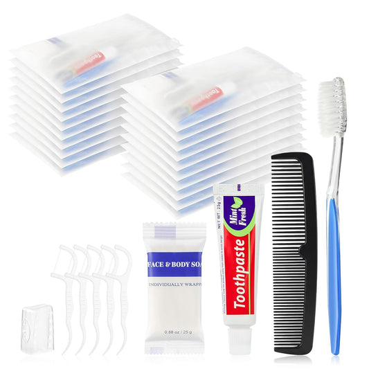 Travel Size Toiletry Kits - Disposable Personal Hygiene Supplies | Individually Wrapped Essentials (20 Packs)