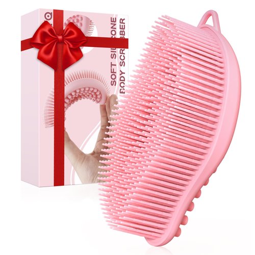 VWMYQ Silicone Body Scrubber Pro 2-in-1 Shower Scrubber for Body Care, Lathers Well, Silicone Loofah and Body Scrubber Exfoliator for Men and Women (Pink, Body + Massage)