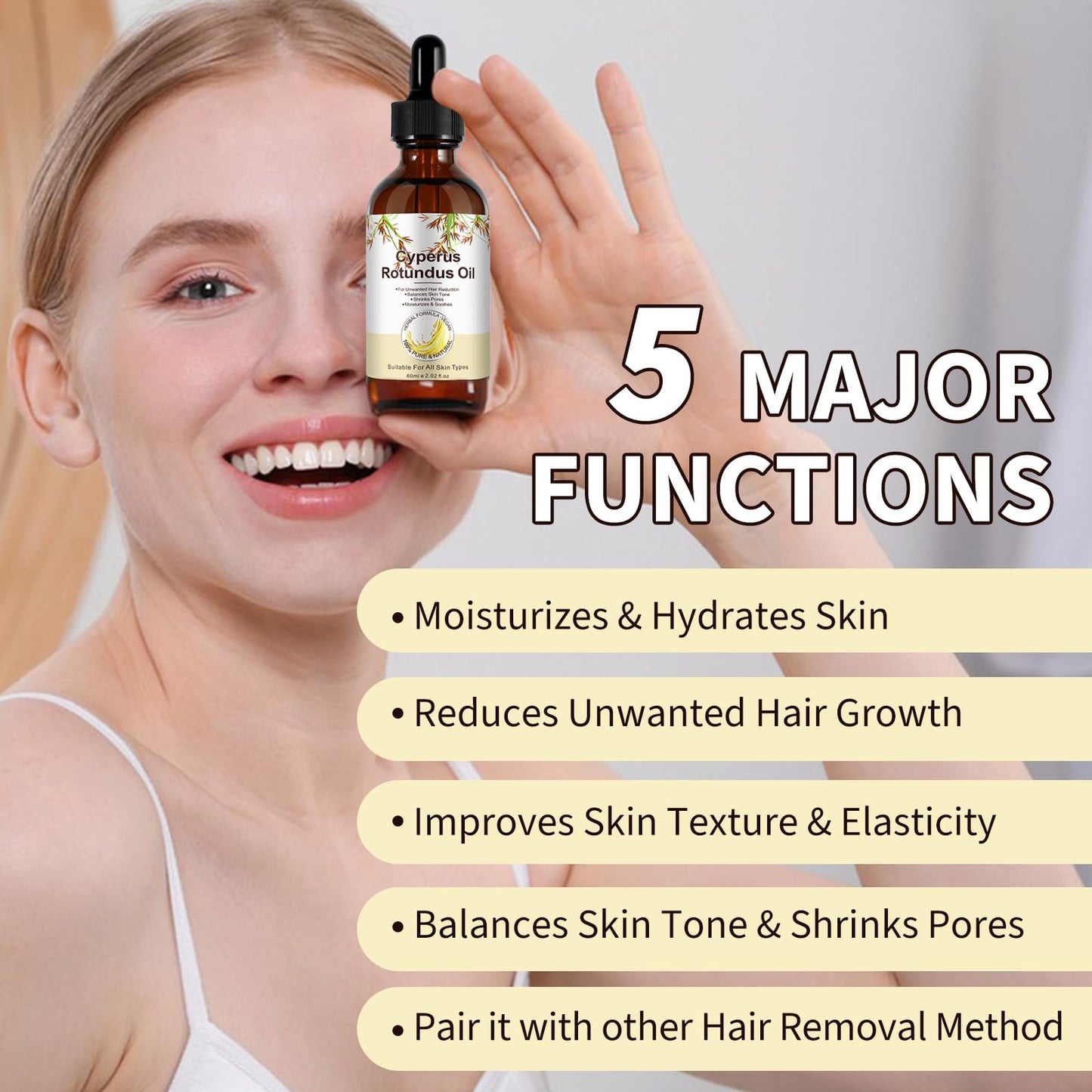 Akeeronn Cyperus Rotundus Oil, Natural Cyperus Rotundus Oil for Hair Removal, Reducing Body Hair Growth, Moisturizing & Soothing Skin, Ideal for Men & Women (60ml)