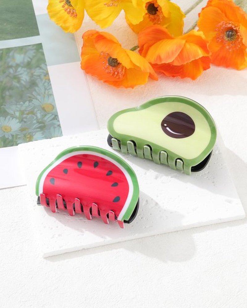 HAIMEIKANG 2PCS Fruit Hair Claw Clips - Fun Hair Clip Non-Slip Medium Cute Claw Clips for Women Girls(Watermelon + Avocado)