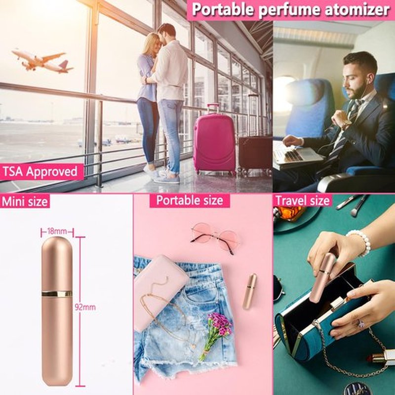 ANTOKX Travel Perfume Bottle Refillable Atomizer, 5ML Perfume Atomiser, Pocket Perfume Dispenser Leakproof Portable Perfume Sprayer (Rose Gold)