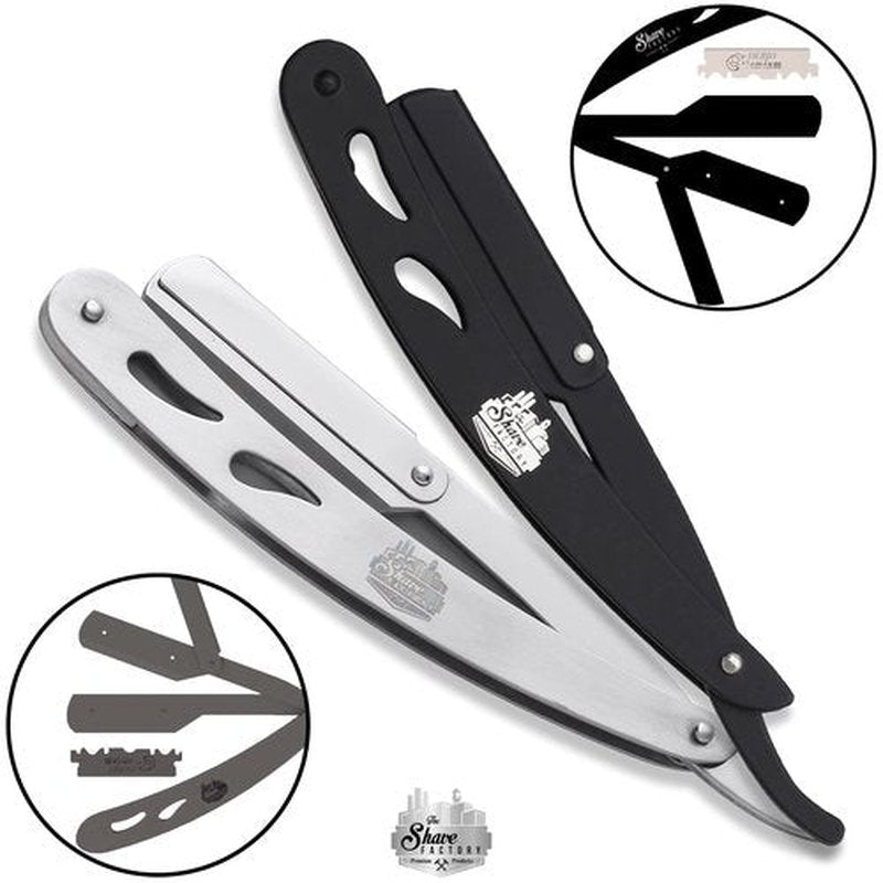 The Shave Factory Straight Edge Razor Kit (Black / 100 Derby Professional Single Edge Razor Blades)