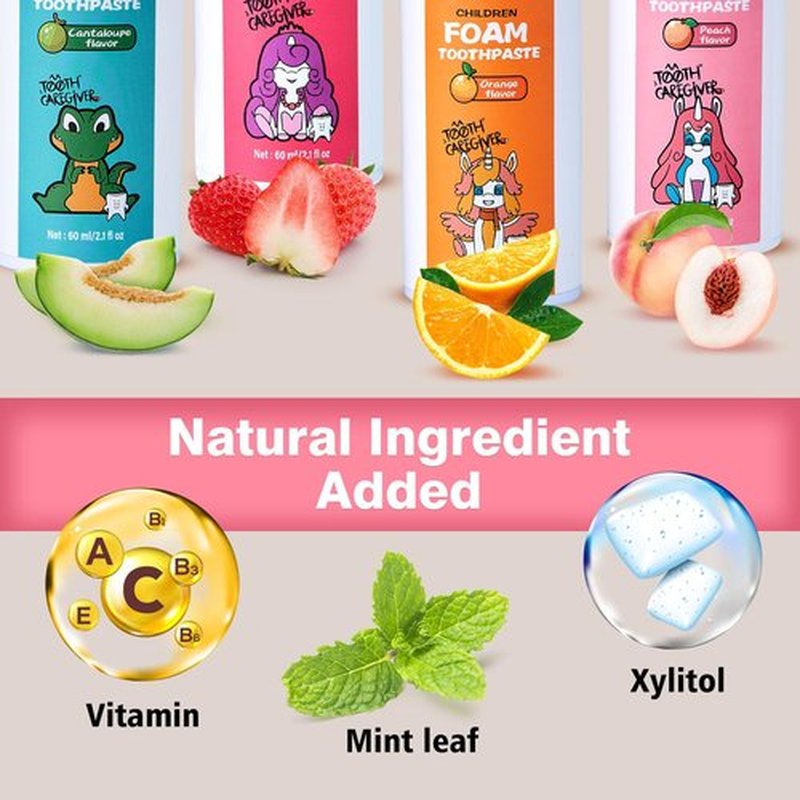 NOHOO Kids Foam Toothpaste with Fruit Flavor,Fluoride Free Natural Formul, Foam Toothpaste for Electric Toothbrush,Suitable for Toddler's Oral Cleaning and Cavity Prevention (2PCS Peach)