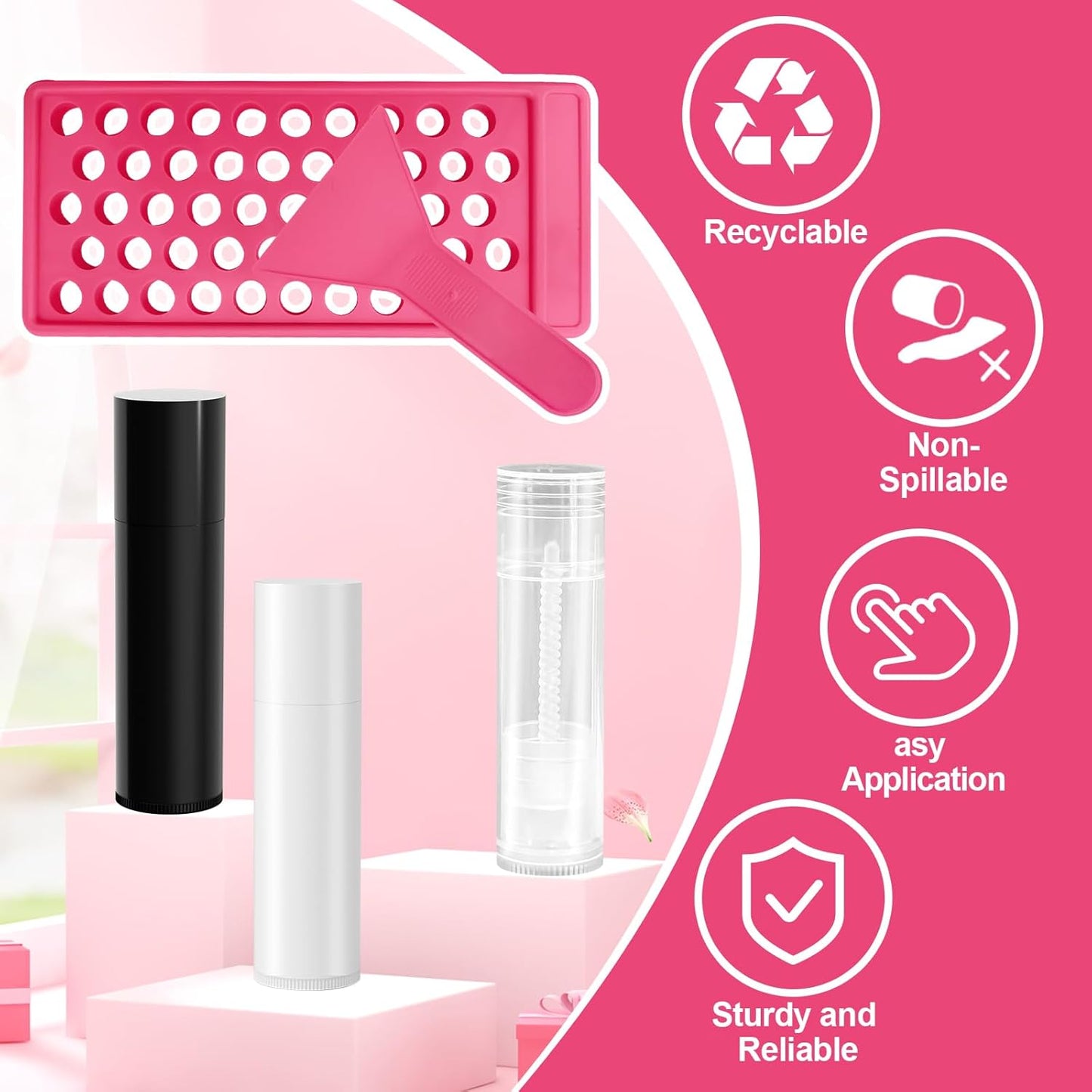 DIY Lip Balm Filling Tray - Pink Spatula Set for Easy Lip Balm Making | 1 Pack