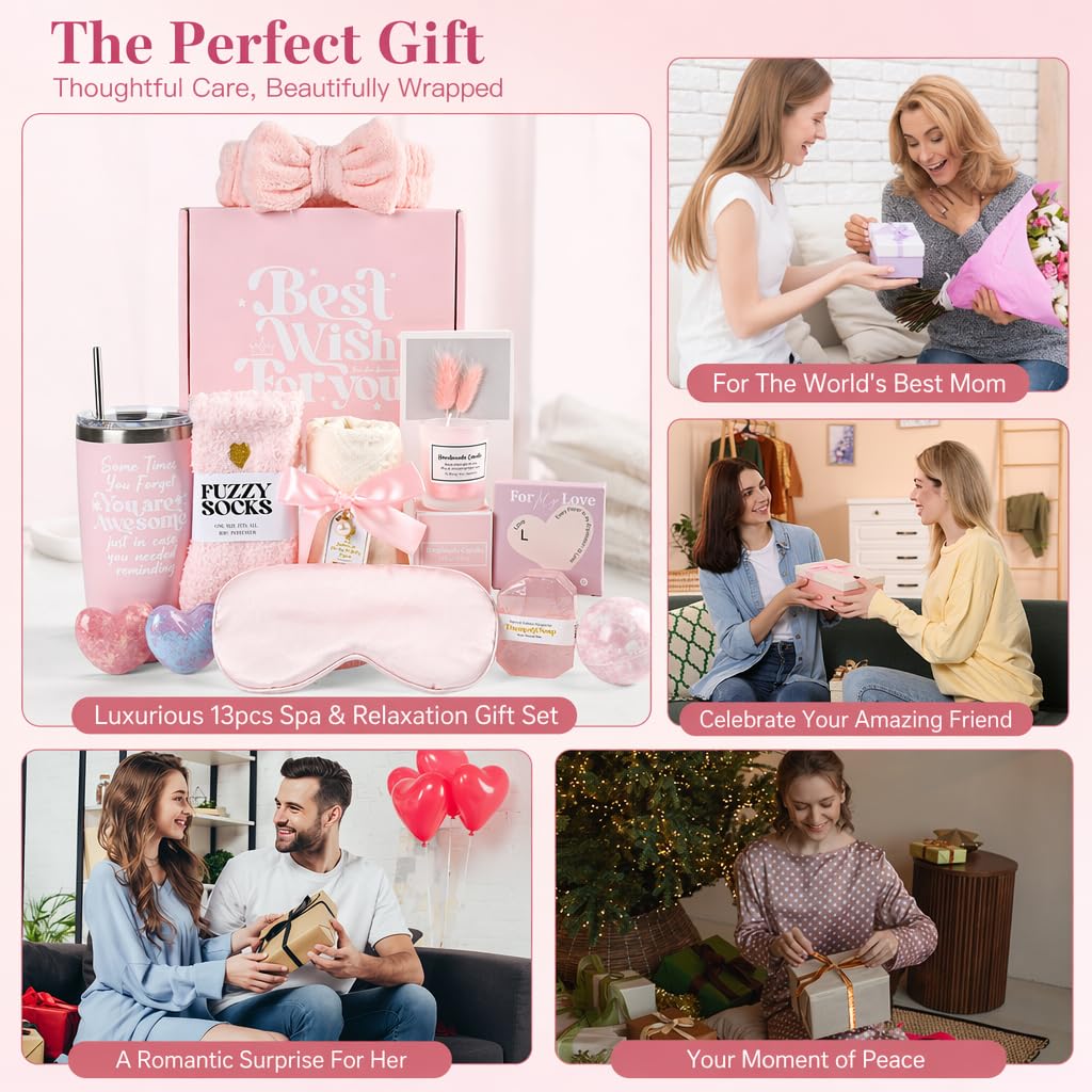 Birthday Gifts for Women Her Friend Sister Wife Grandma, Relaxing Spa Gift Basket, Luxury Self Care Bath Set for Her - Best Wish for You
