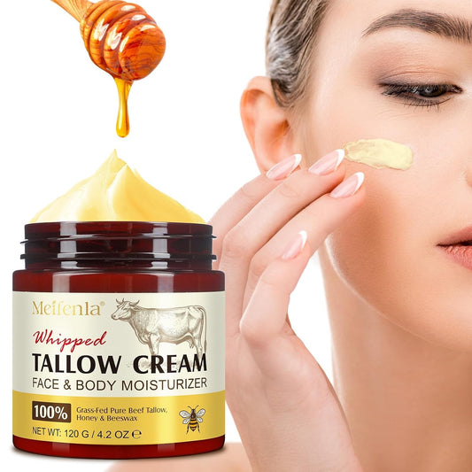 Beef Tallow Skin Balm - Organic Whipped Face Moisturizer | Deeply Moisturizing Body Butter for All Skin Types - 4.2 Oz