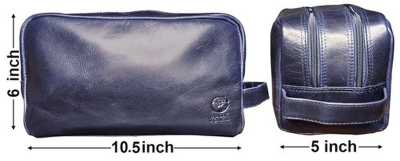 RUSTIC TOWN Leather Toiletry Bag for Men - Travel Shaving Dopp Kit - Bathroom Shower Toiletries Organizer - Leather Cosmetic Bag for Women (Oxford Blue)