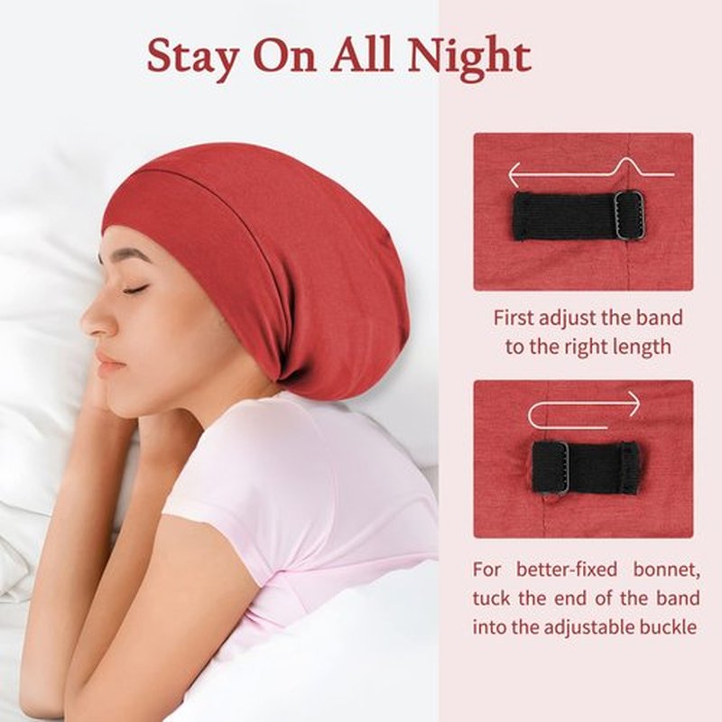 OLESILK Silk Bonnet for Sleeping Women: 100% Mulberry Silk for Frizz Free Curly, Adjustable Strap for Non Slip, Red