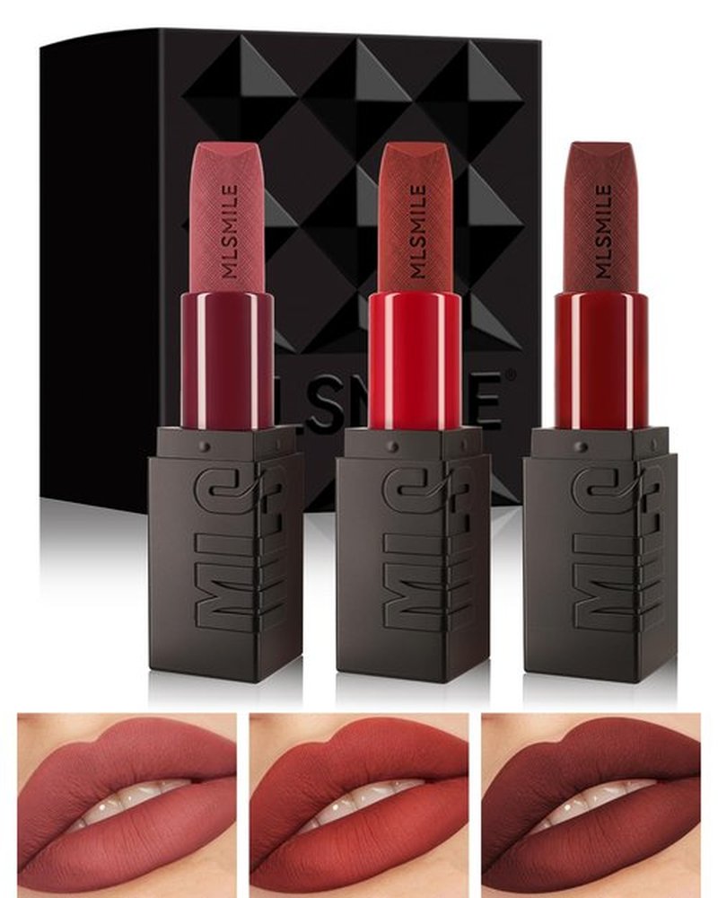 3 Pcs Matte Lipstick for Women Set, Rose Cherry Dark Red Brown Red Nude Matte Lipstick Long-Lasting Lip Makeup,Waterproof Smudge Proof Velvet Lip Gloss 24 Hours Lip Stick Lip Color Gift for Girl-Set B