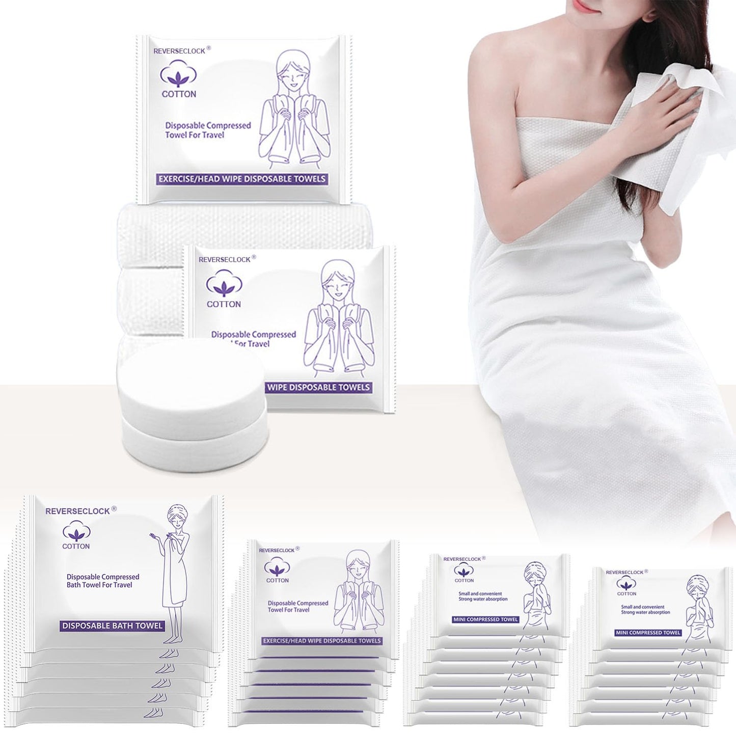Disposable Towel Set Compressed Towels Large Bath Towel Face Towel Cotton Thick Portable Reusable Washcloth for Travel Camping Hiking Swimming Outdoor Sports Beauty Salon Cleaning Travel Kit for Hotel