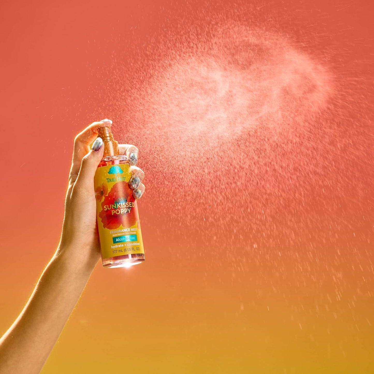 Tree Hut Sunkissed Poppy Hair & Body Mist, Hydrating & Alcohol-Free Body Spray, Fragrance with Clementines with Lilly & Amber Notes, Alcohol-Free Formula, 6 Fl Oz.