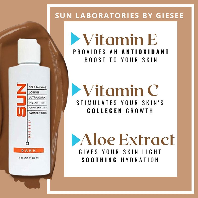 Sun Laboratories Ultra Dark Self Tanning Lotion - Long-Lasting Formula with Tanning Mitt | Instant Sunless Tan for Face & Body