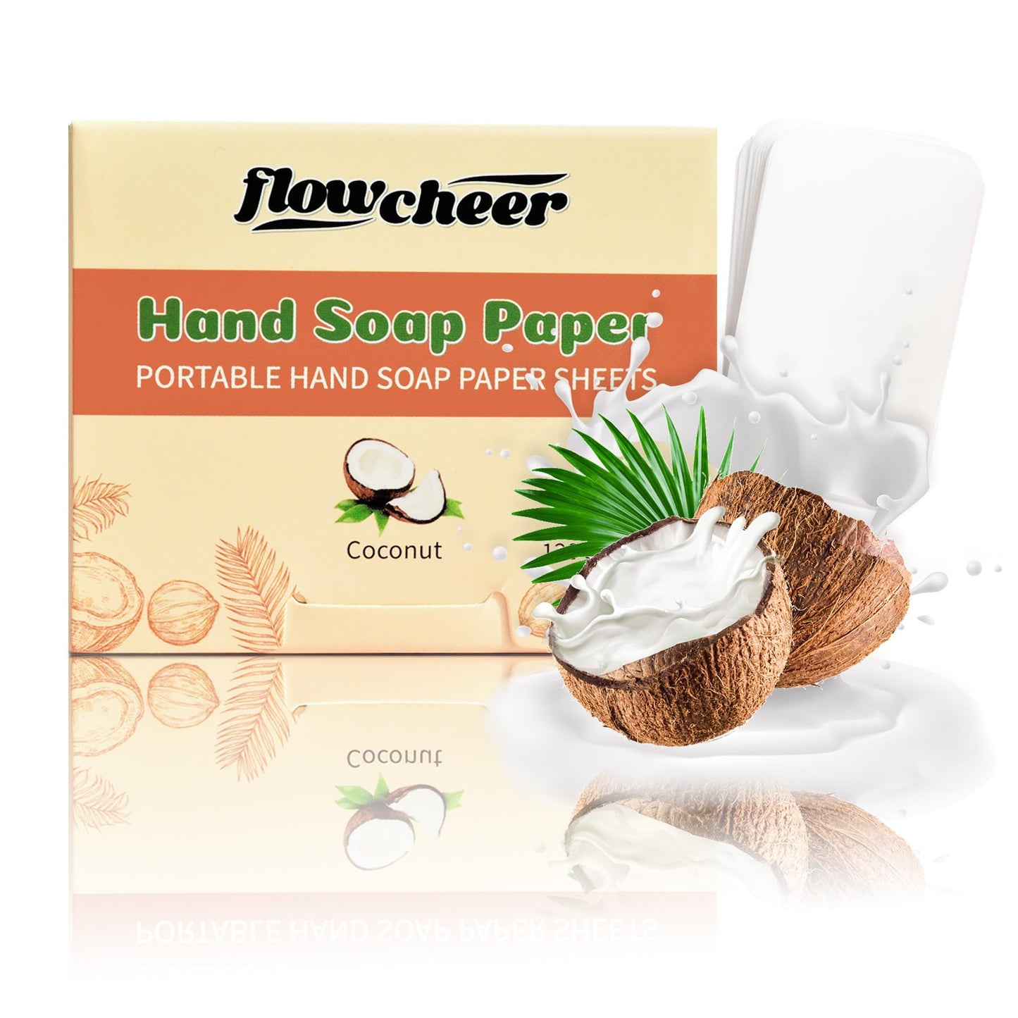 flowcheer Paper Soap Sheets For Hand Washing - (120 Pcs) Coconut Scent Portable Travel Soap Sheets, Eco-Friendly, Dissolvable soap sheets for travel, Hiking, Outdoor, School