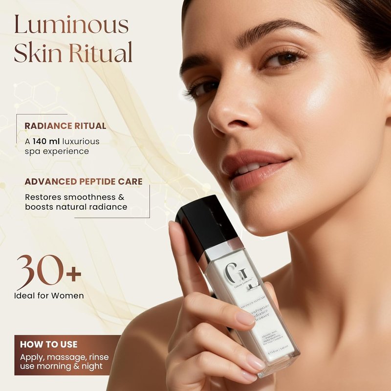 GlycoPeptide Radiance Cleanser - Hydrating AHA Face Wash with Vitamin C | Gentle Exfoliating Gel for Dry Skin