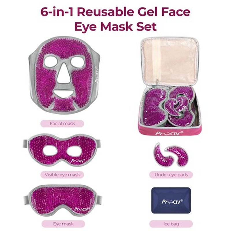 Cooling Eye Mask Ice Face Mask - Gel Beads Hot Cold Compress Reusable Ice Face Eye Mask, Under Eye Patches & Ice Pack Set, Cold Eye Mask for Sleeping Dark Circles Puffiness Dry Eye Headache (Rose Red)