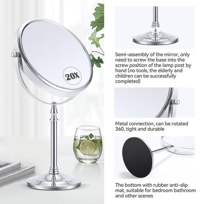 MIYADIVA Magnifying Mirror 20x, Double Sided 1X & 20X Magnifying Mirror on Stand, Large Tabletop Magnified Vanity Mirror, Magnified Mirror with 360°Rotation for Bathroom or Bedroom,8 Inches