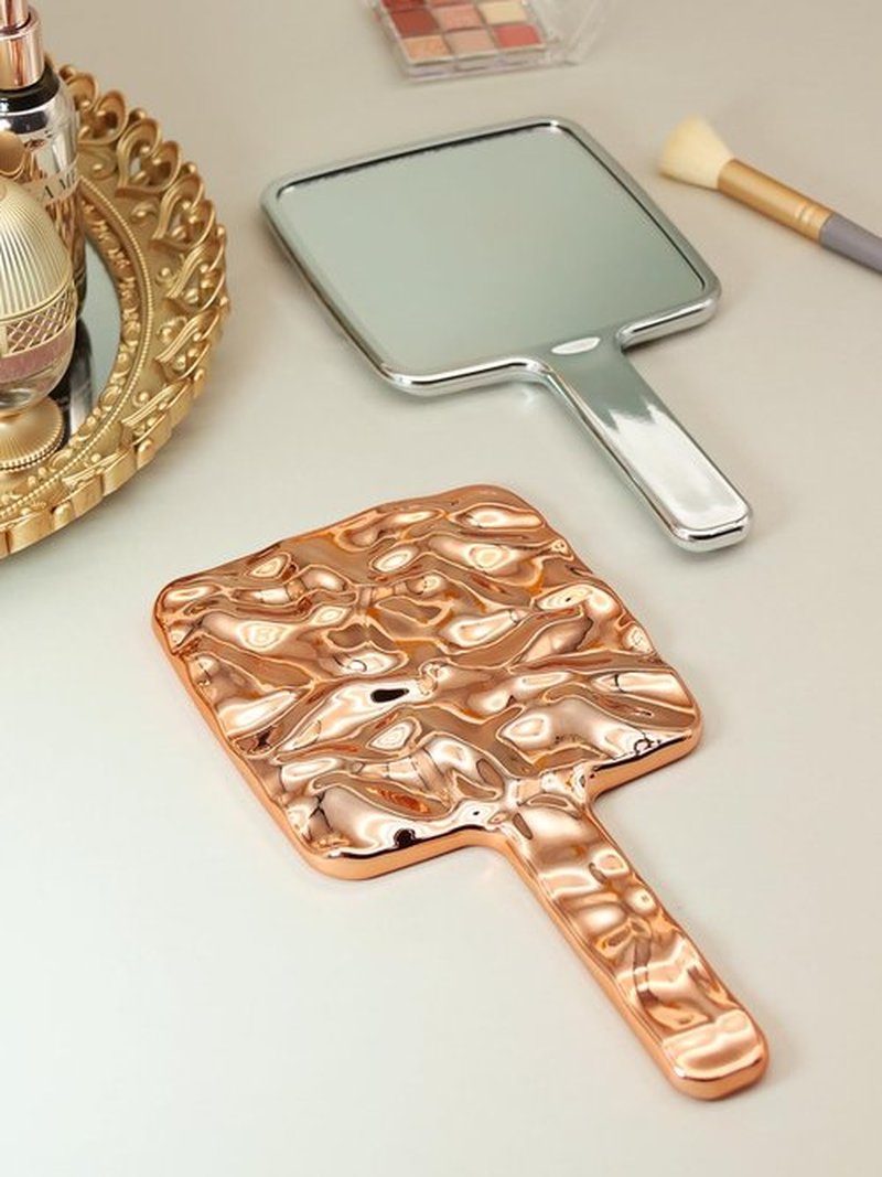MIRRORNOVA Handheld Mirror, Water Ripples Hand Mirror with Handle for Makeup, Square, Rose Gold, Small (4 x 7 inches)