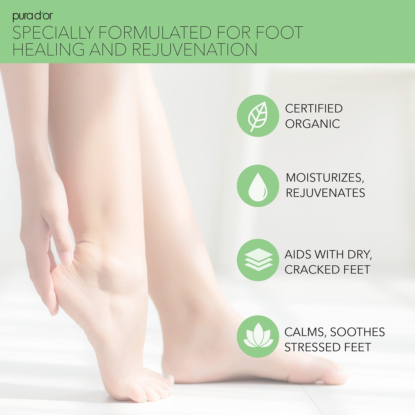 PURA D'OR 16 Oz FootFocus Organic Aloe Vera Gel For Severe Cracked Heel Repair Foot Care Products - Soothes Sore Feet Extra Strength Feet Care - Vitamin E, Peppermint, Tea Tree & Eucalyptus Oil