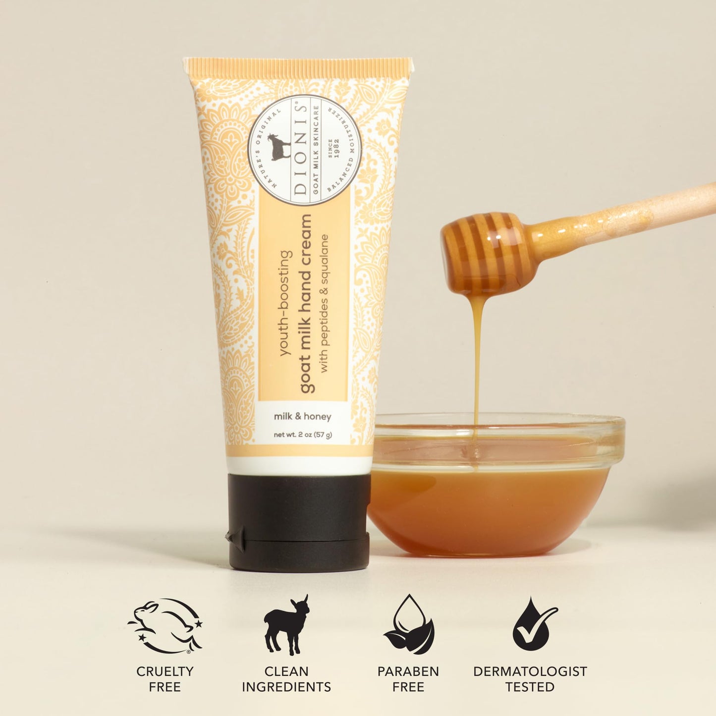Dionis Goat Milk Youth Boosting Hand Cream, Milk & Honey, 2 oz