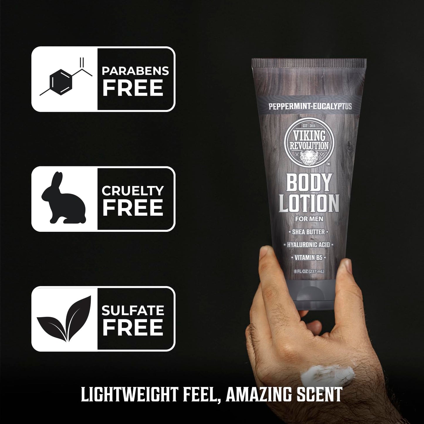 Viking Revolution Peppermint Eucalyptus Body Lotion for Men, Lotion for Dry Skin with Shea Butter, Hyaluronic Acid and Vitamin B5-8 Oz, 2 Pack