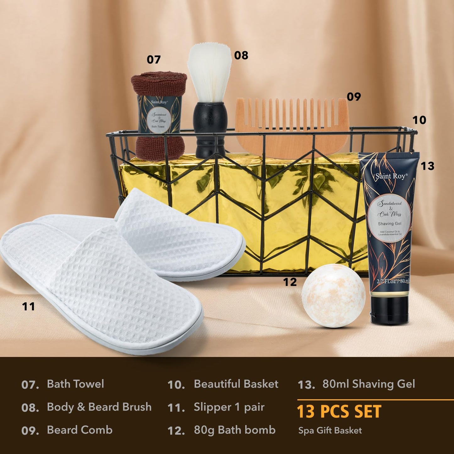 15 Pcs Sandalwood Oak Moss Gift Baskets for Men, Bath & Body Gift Set for Man, Father's Day Gifts, Beard Grooming, Home Spa & Self Care Gift Basket, Christmas, Birthday, Dad, Husband, Boyfriend