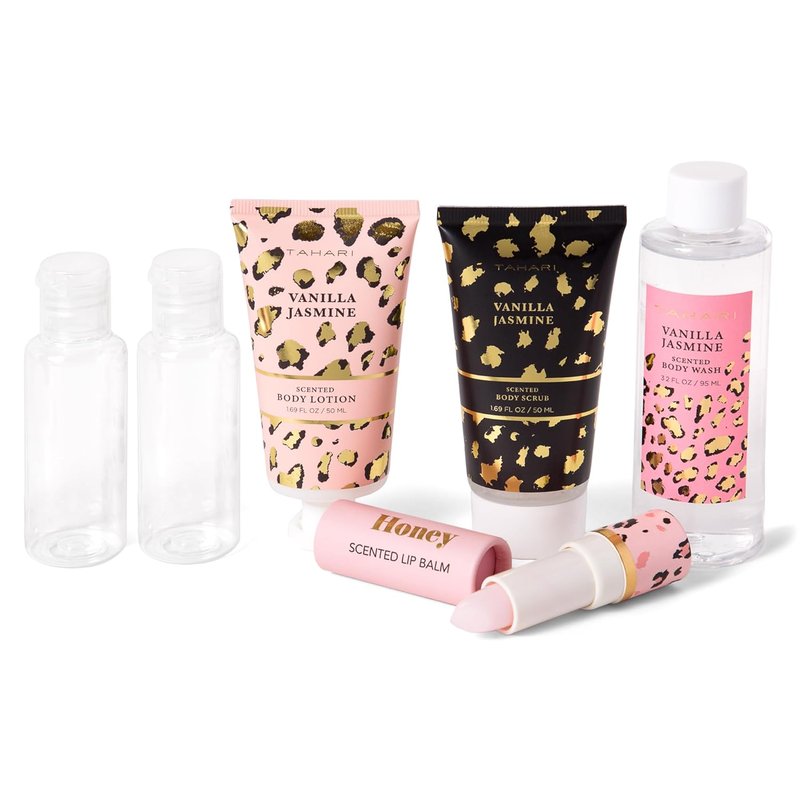 Tahari Vanilla Jasmine Spa Gift Set | Luxurious Bath Kit with Lotion, Scrub, Wash & Lip Balm - Perfect Self-Care Gift for Women