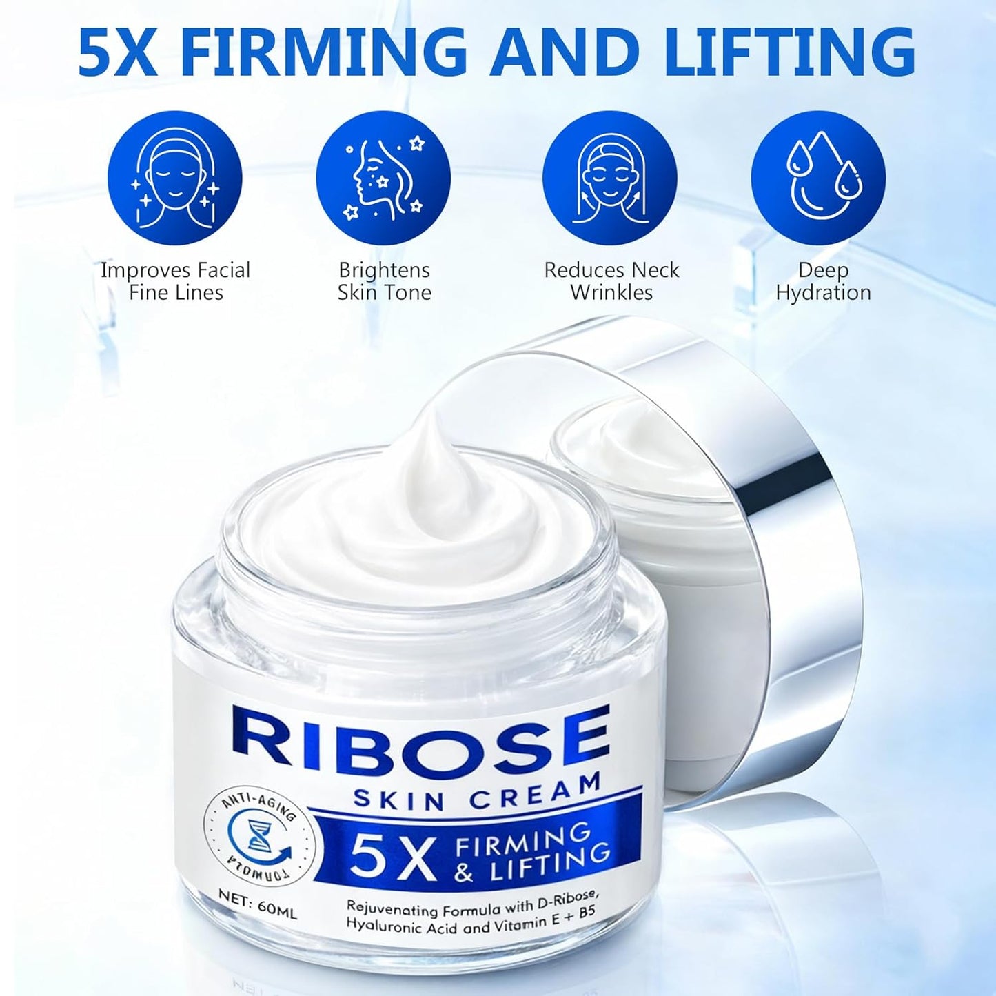 D-ibose Cream - Anti-Aging Moisturizing Cream for Firm Skin | Deep Hydration & Collagen Support, 2 Oz