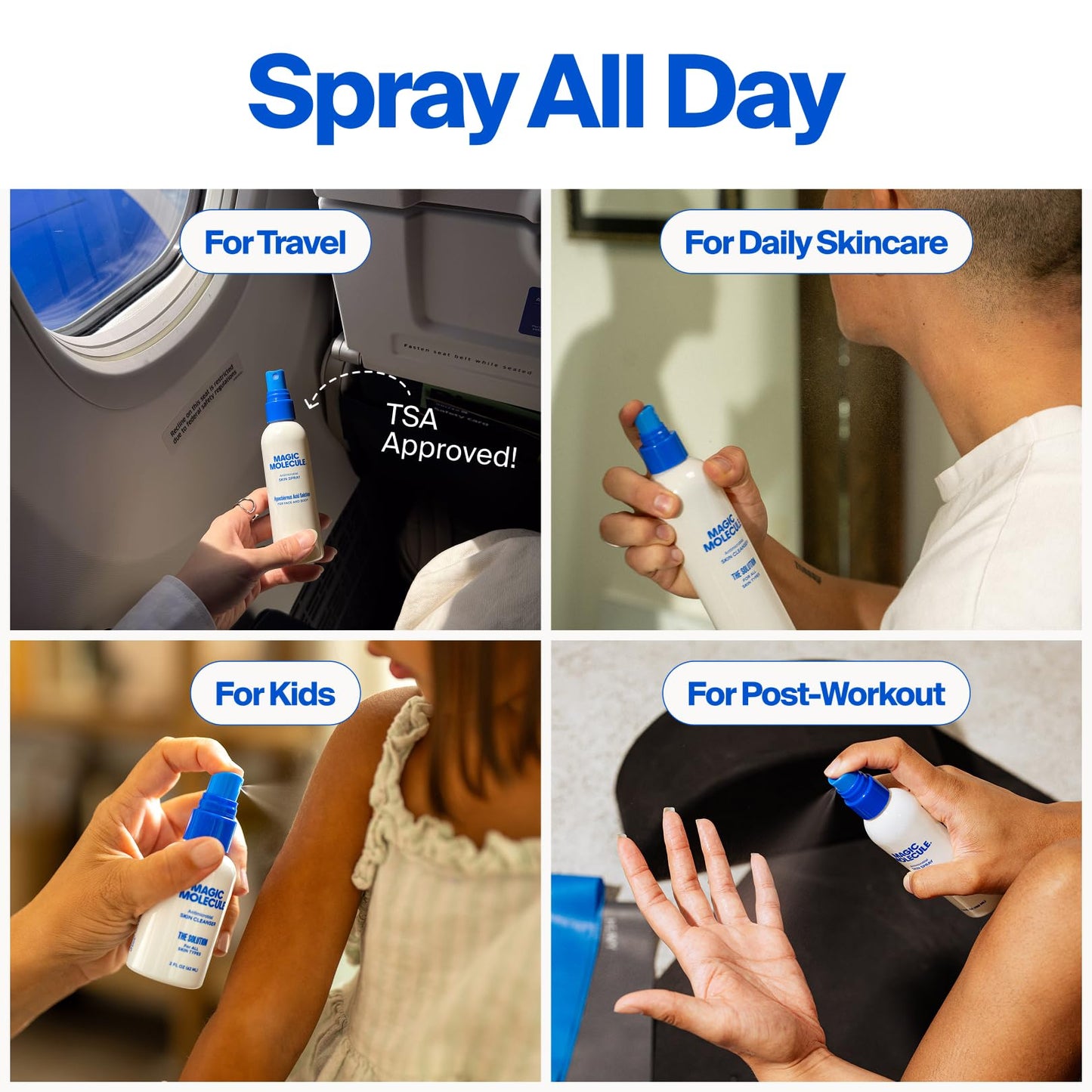 Magic Molecule Skin Cleanser for All Types, Hypochlorous Acid Spray Helps Heal Acne Prone, Eczema and Itchy Rashes and 50 Other Skin Ailments, 8 oz Spray (Pack of 3)