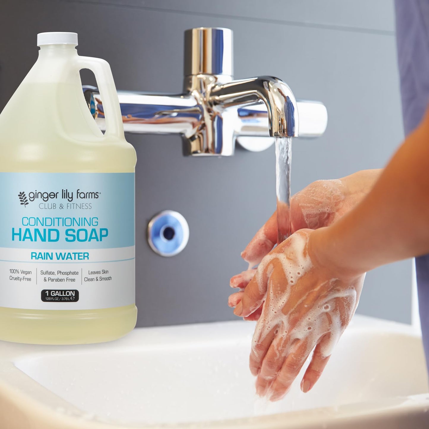 Ginger Lily Farms Club & Fitness Conditioning Liquid Hand Soap Refill, 100% Vegan & Cruelty-Free, Rain Water Scent, 1 Gallon (Pack of 4)