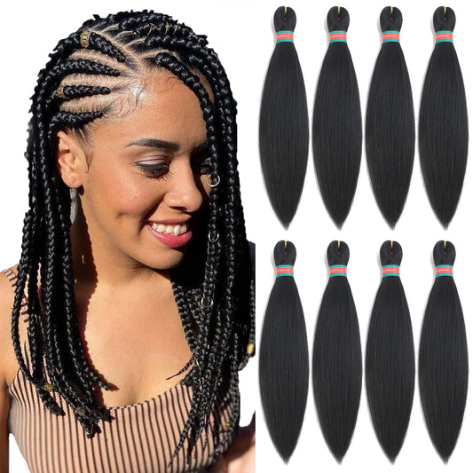 RUN SHUI Pre-stretched Braiding Hair, Synthetic Fiber Hair Extensions, Ombre Braiding Hair Pre stretched, Crochet Twist Braid (18''-8packs, 1b)…