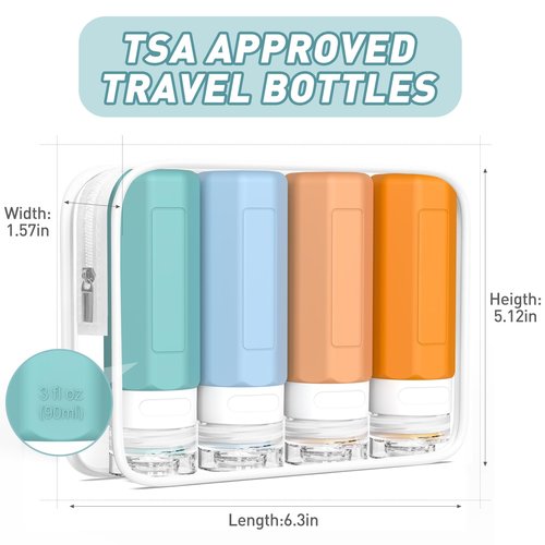Redfly Travel Bottles for Toiletries, 3oz Tsa Approved Travel Size Containers, BPA Free Leak Proof Travel Containers for Toiletries, Refillable Travel Accessories for Shampoo Conditioner Mix