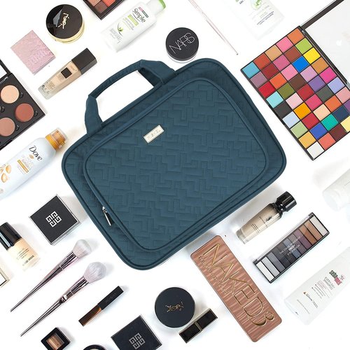 NISHEL Travel Toiletry Bag for Women Large Capacity, Travel Essentials Organizer, Hanging Makeup Case for Accessories, Cosmetics, Toiletries, Lake-Blue