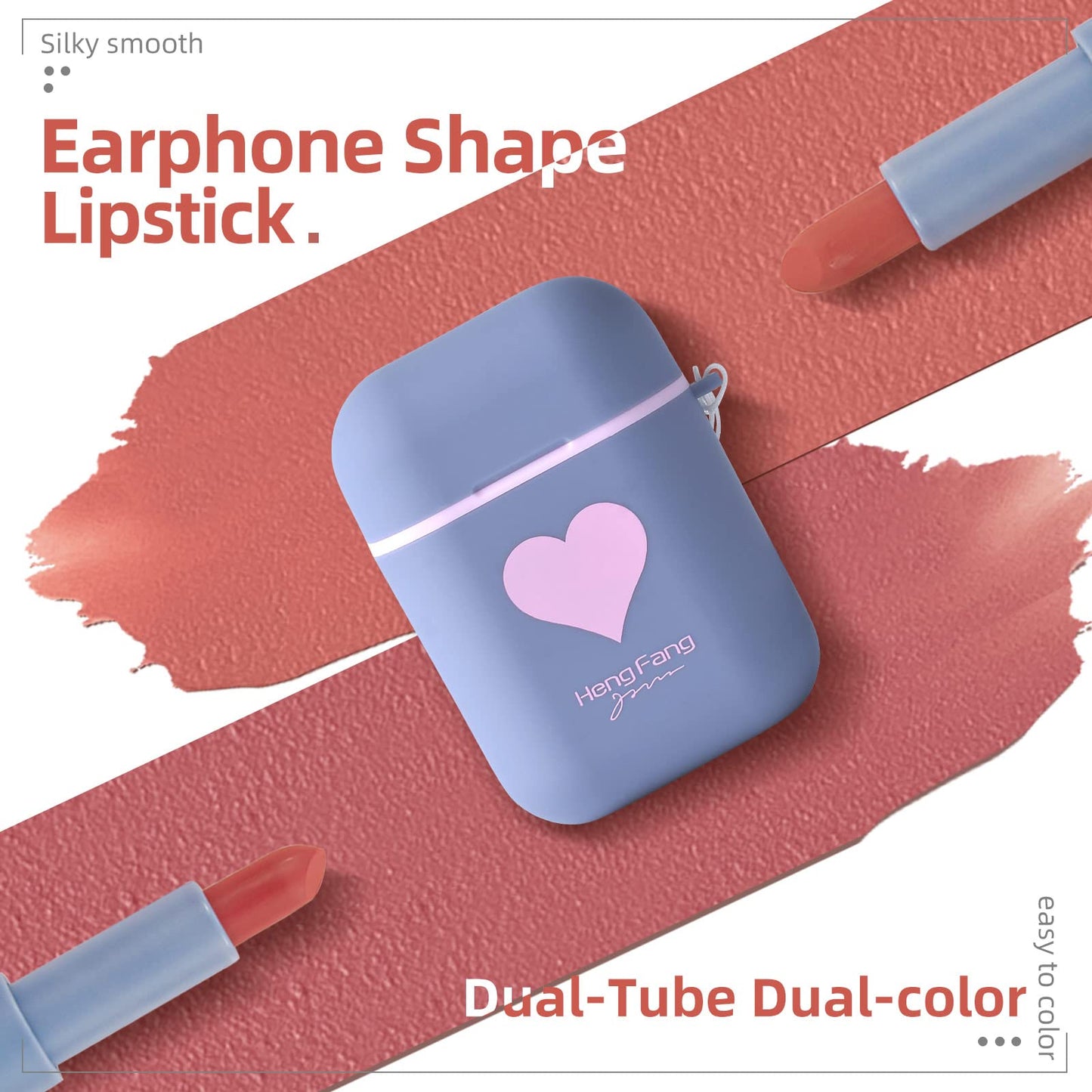 LAMUSELAND Matte Lipstick, 2Pc/Set Waterproof Long Lasting Moisturizing Lip Stain Earphone Dual-color Lip Gloss Primer, Non-stick Cup Lip Make Up Gift Kit for Girls (Red)