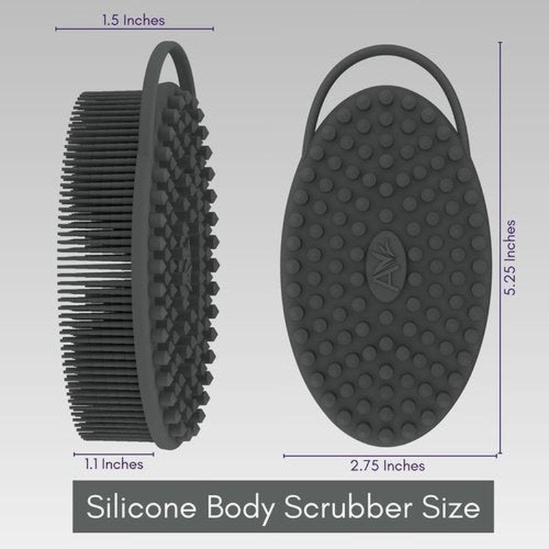 Avilana Silicone Exfoliating Body Scrubber – Dual-Sided Silicone Loofah for Shower, Body Scrubber for Men & Women, Gentle Loofa Alternative, Easy-to-Clean Silicone Body Scrubber(Dark Gray with Silver)