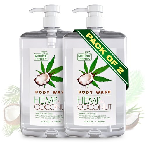 Natural Therapy Body Wash for Women and Men with Hemp & Coconut Oils - Shower Gel Cleanses and Moisturizing Skin - With Pure Dead Sea Minerals Nourish for Body - Pack of 2 (67.6 fl.oz)