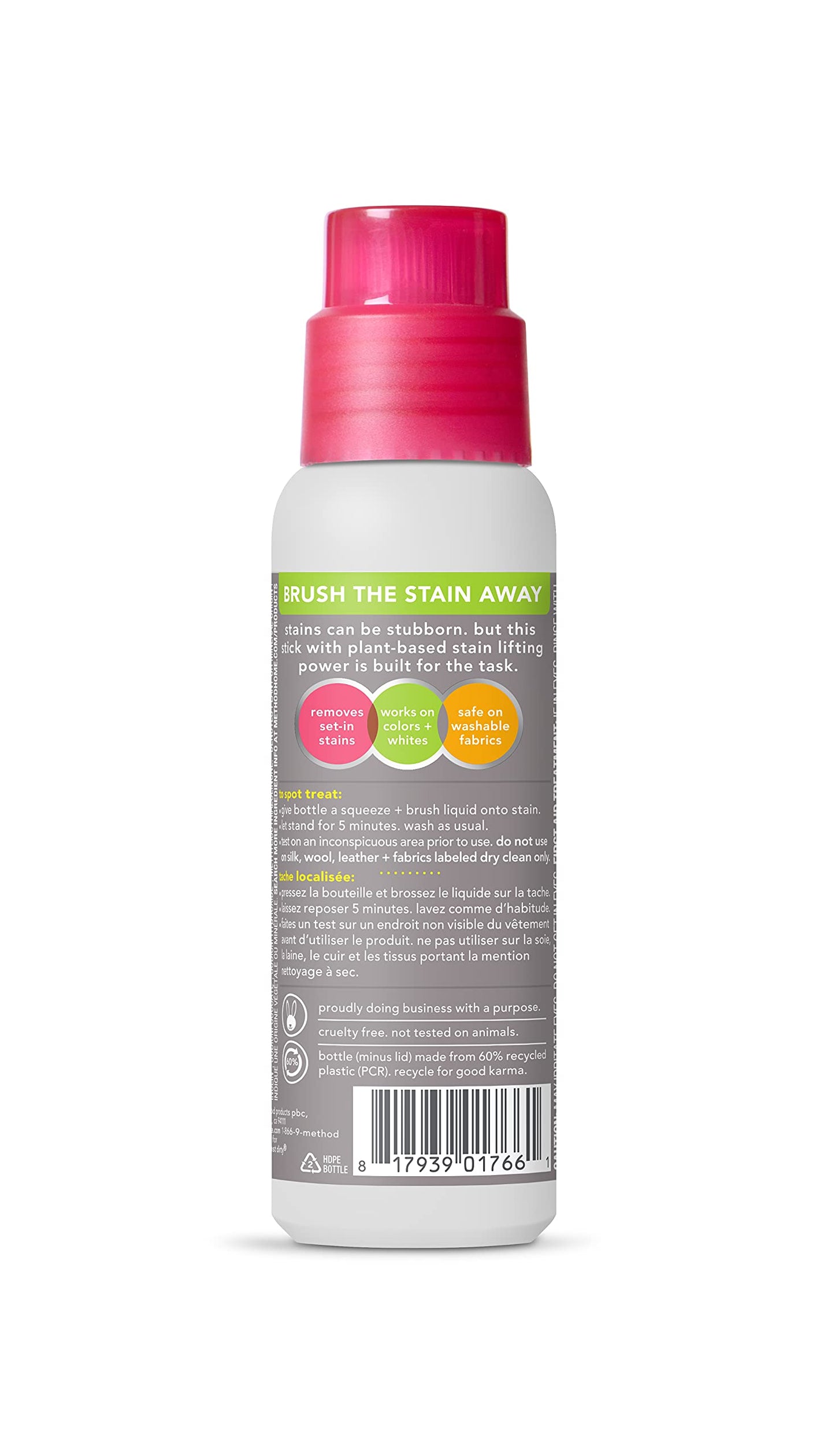 Method Stain Remover, Fragrance Free, Built-in Brush Formula Combine to Target Set-in Stains, 6 FL Oz, (Pack of 9)