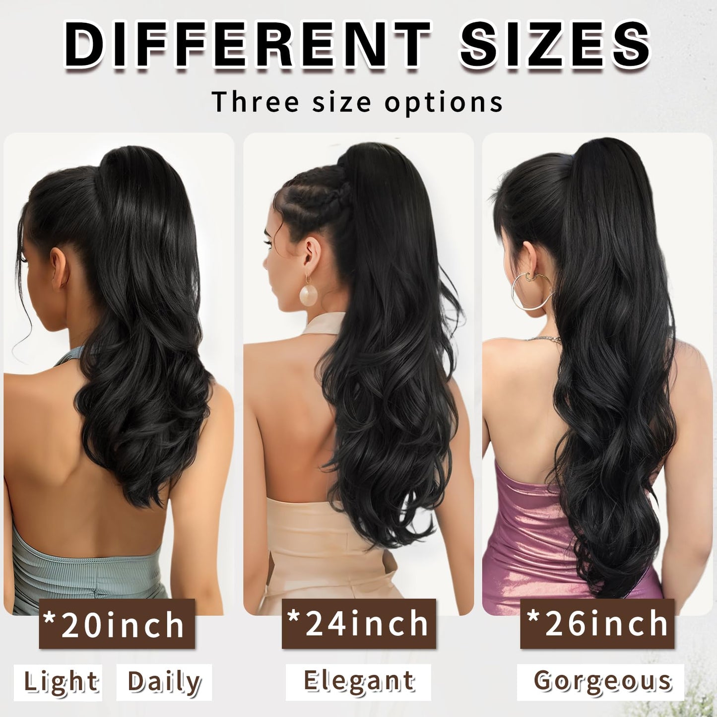 SHNMIN Ponytail Extension, Drawstring Ponytail Extension for Women 26inch Long Wavy Pony Tails Clip in Ponytail Hair Extensions Synthetic Layered Ponytail for Daily Use