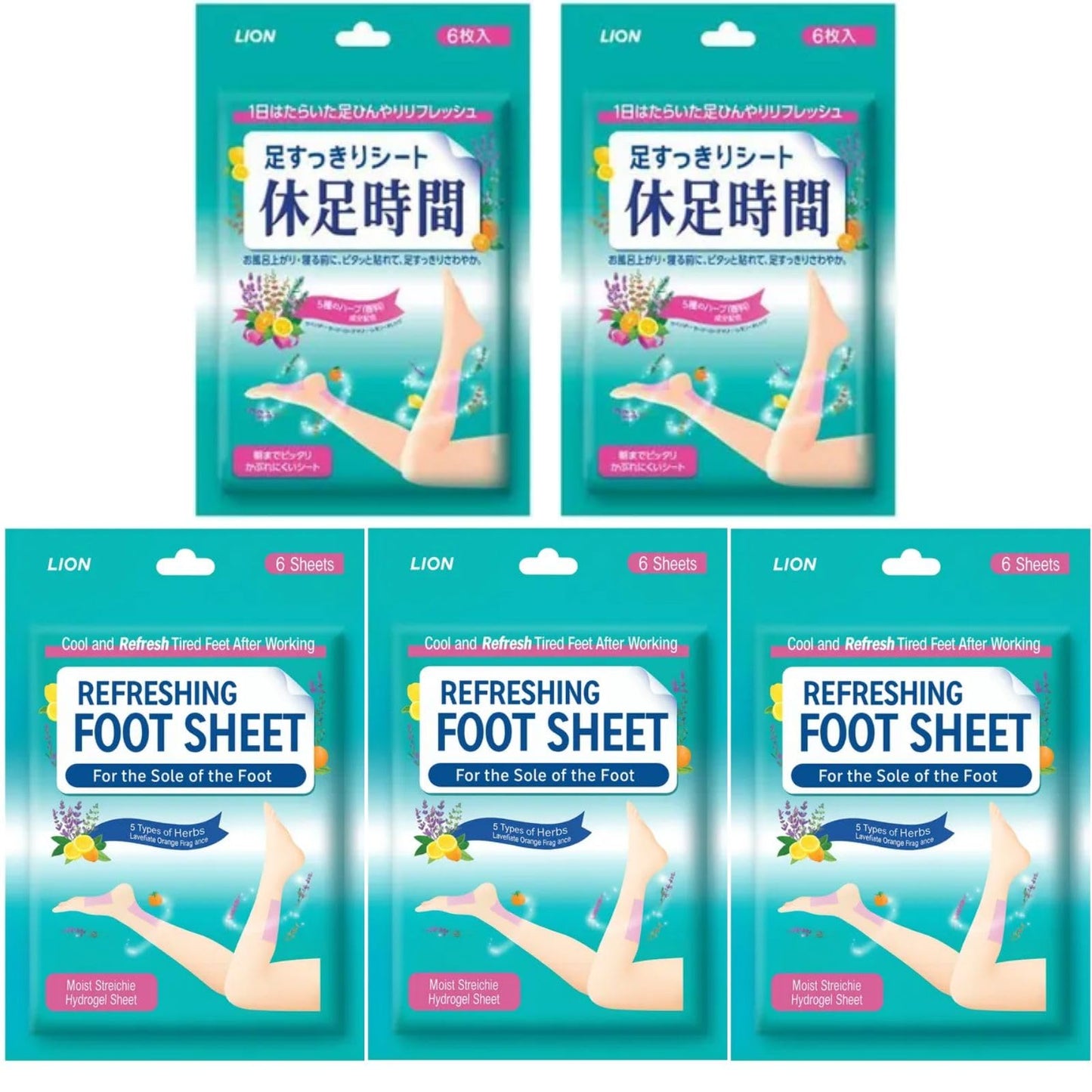 Japanese Cooling Foot Patch 6 Sheets x 5 Pack - Foot Pads - Herbal Fragrance - Refreshing Gel Sheet Patches for Tired Legs & Feet - Ideal After Sports, Heels, Standing - 2 in 1 deep Cleansing