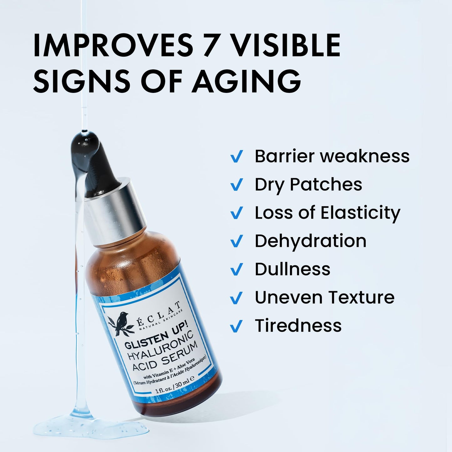 Eclat Skincare Hydrating Hyaluronic Acid Serum for Face – 2.5% Hyaluronic Acid + 3% B5, Green Tea & Jojoba Oil - Moisturizing & Plumping Formula for Radiant & Smoother Skin 1 Fl Oz