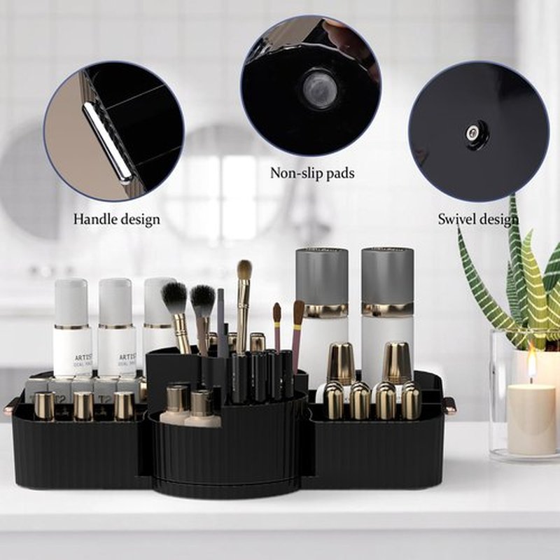 Aieyaki Rotating Makeup Organizer Cosmetic Display Case, Used for Vanity Makeup Brushes, Lipstick, Perfume and Various Skin Care Products - Spacious and Fashionable Storage Solution (Black)